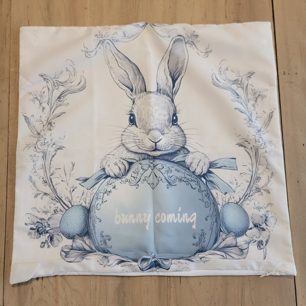 Easter Throw Pillow Cover 17” X 17” Bunnies Happy Easter Memnun Bunny Coming New